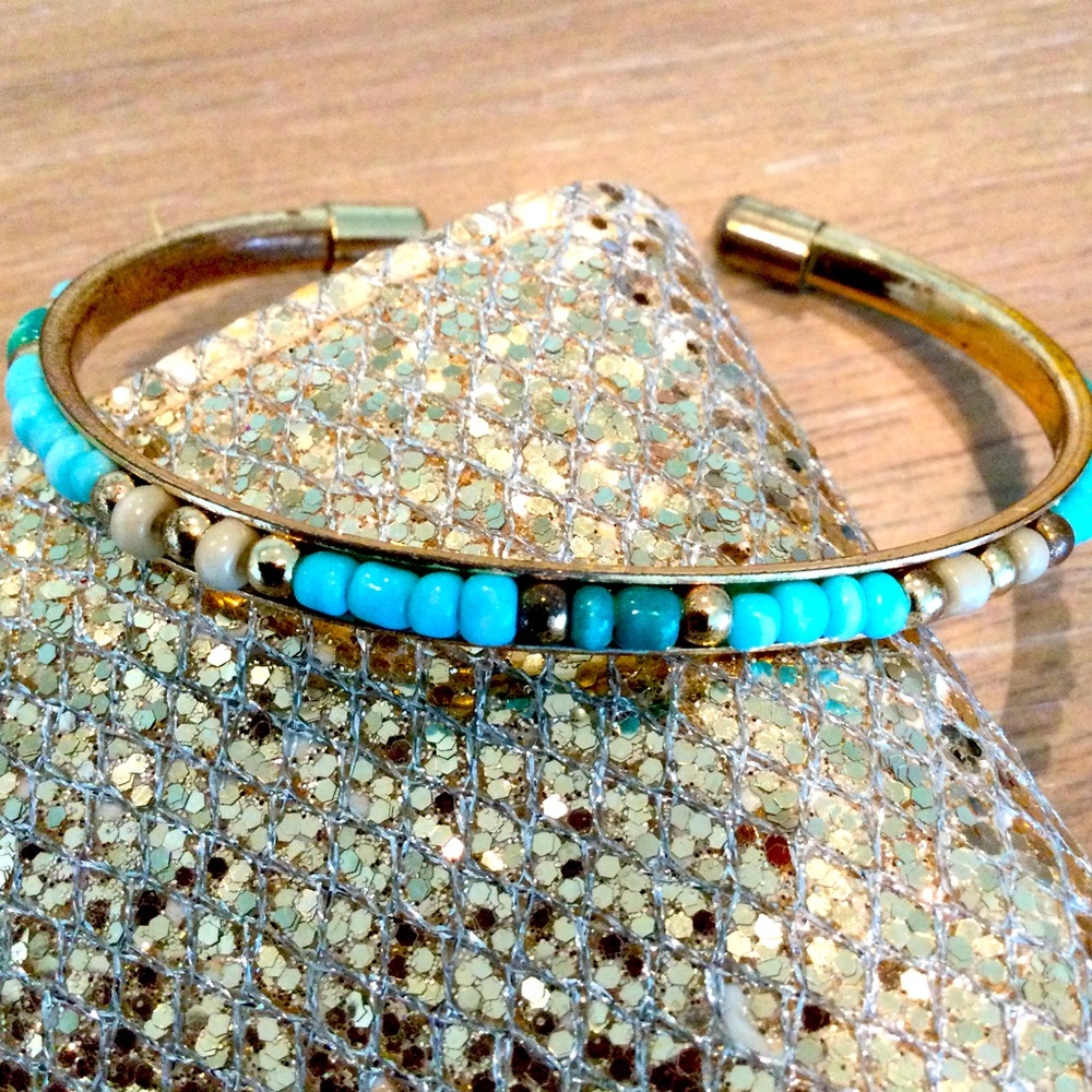 Beaded Gold Tone Cuff Bracelet